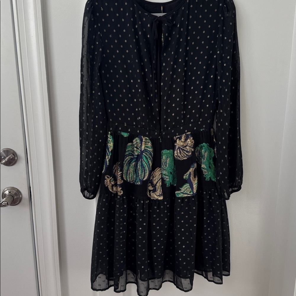 Cynthia Rowley Inverness Metallic Sheer Silk Mini Dress Black Fish Size 6 - Picture 9 of 13